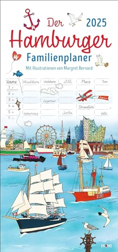 Der Hamburger Familienplaner 2025 - Margret Bernard: Familienkalender mit 5 Spalten. Witziger Familien-Wandkalender mit Schulferien. Hamburg Kalender 2025. (Familienplaner Eiland)