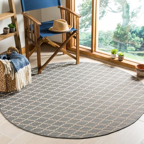SAFAVIEH Courtyard Collection 5'3 Round Anthracite/Beige CY6919 Trellis Indoor/ Outdoor Waterproof Easy--Cleaning Patio Backyard Mudroom Area--Rug