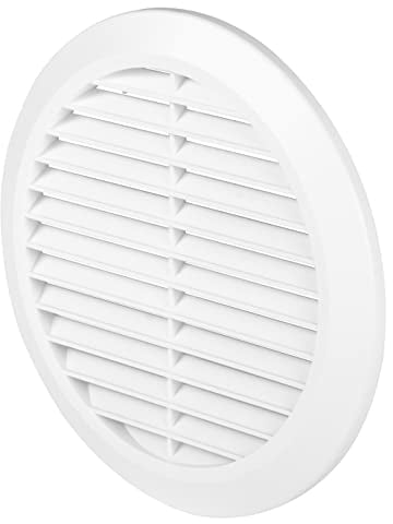 AWENTA Ø da 100 a 150 mm Griglia di scarico di ventilazione rotonda, plastica bianca, zanzariera, dimensione del condotto dell'aria regolabile da Ø10 a 15 cm, dimensioni esterne Ø18 cm, bianco