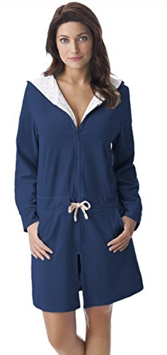 DOROTA Originale Accappatoio Donna in Cotone con Pratica Cerniera, Cappuccio e Cordino, Blu Marino, L