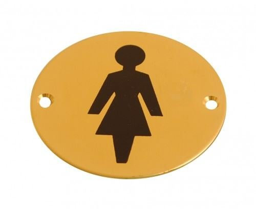 Dzina Toilet Door Sign 75mm Screen Printed Brass Female Pack of 1