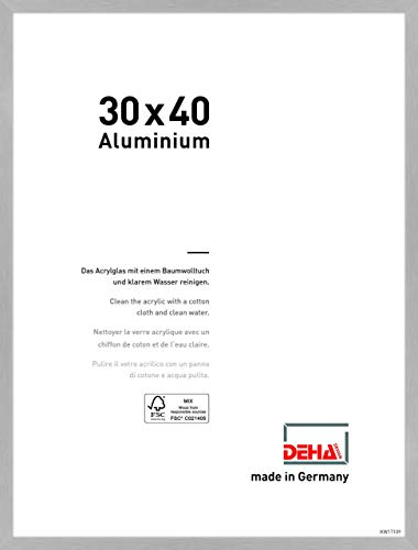 DEHA Design Bilderrahmen, 30 x 40 cm, Aluminium, Silber matt, Fotorahmen zum Aufhängen im Hoch- & Querformat, bruchsicheres Kunstglas, Tribeca