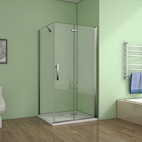 Cabine de douche 110x90x195cm verre anticalcaire avec une barre de fixation de 45cm