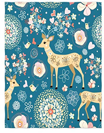 YISUMEI Decke 150x200 cm Kuscheldecken Sanft Flanell Weich Fleecedecke Fabelhaftes Blumen Rotwild Muster
