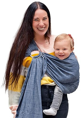 Hoppediz Ring-Sling, Baby-Tragetuch ab Geburt, 100 % schadstoffgeprüfte Baumwolle, Design Denim