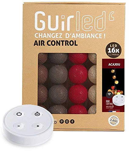 GuirLED - LED Baumwollkugeln Lichterkette USB - Drahtlose Fernbedienung - Baby Nachtlicht 2h - Dual USB 2A Netzteil enthalten - 4 Intensitäten – 16 Kugeln 1.6m - Mahagoni
