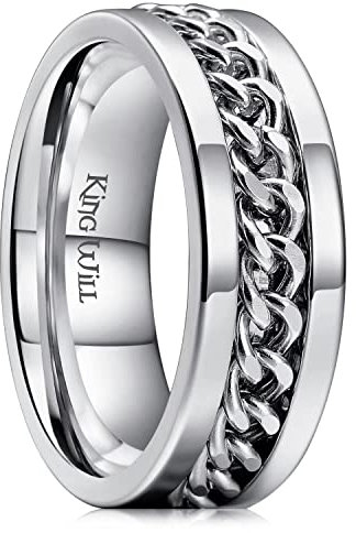 King Will 8mm Silver Spinner Ring Stainless Steel Fidget Ring Anxiety Ring for Men 12.5