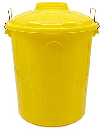 CABLEPELADO Cubo de Basura con tapa, Cubo basura Industrial, Cubo basura Plástico con asas metálicas, Contenedor residuos, 55 cm alto x 44 cm Diámetro superior, Capacidad 51 Litros, Amarillo