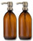 Amber Glass Bottles 500ml Soap Dispenser with Metal Pump (BPA-Free) Brown Glass Empty Soap Dispensers – Reusable Refillable Eco friendly, Sustainable Living/Gift (Antique Brass, 2)