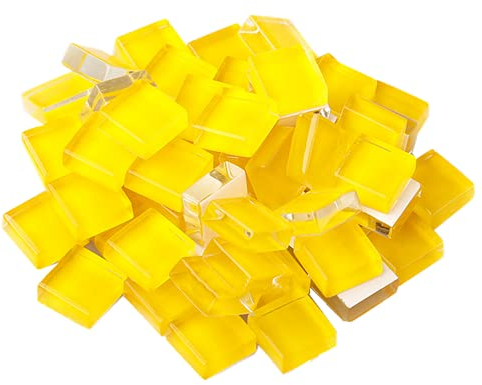 Glasmosaikfliesen Mosaiksteine, Bulk-Quadrat Glassteine Glasfliesen, Glasstücke für Basteln, Haus Deko,200 g, 1 x 1 cm(Gelb)