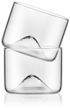 Transparentes Mountain Whiskey Glas mit Holzsockel Kreatives hitzebeständiges Bierglas Wein Wasser Teetasse Set Bar Trinkgeschirr