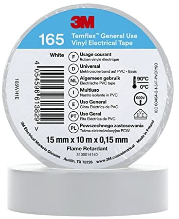 3M Temflex™ Vinyl-Isolierband 165, Weiß, 15 mm x 10 m, 100 Rollen