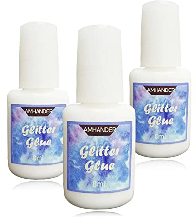 Hautkleber für Glitzertattoos - AMHANDER 8ml Glitter Glue Pinselflasche, Wasserlöslich Glittertattoo-Kleber, Ideal für Halloween, Karneval, Motto-Party, Kostüm-Events & Make-up Artists (3 Pcs)