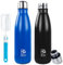 BOGI Lot de 2 bouteilles d'eau isothermes, 500 ml, en acier inoxydable, garde les boissons chaudes et froides, étanches, bouteilles d'eau de sport pour filles et garçons, noir + bleu clair