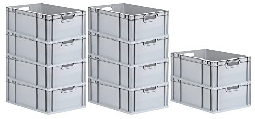 PROREGAL SparSet 10x Eurobox NextGen Grip | HxBxT 22x40x60cm | 44 Liter | Griffe offen | Grau | Eurobehälter, Transportbox, Transportbehälter, Stapelbehälter