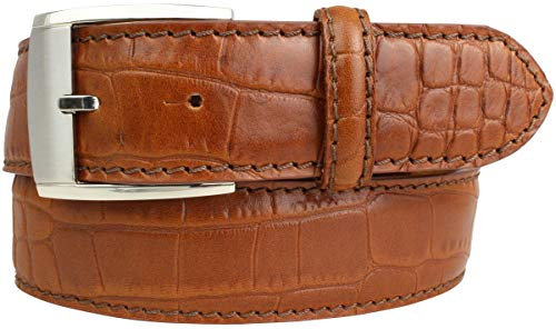 BELTINGER Gürtel mit Krokoprägung 4 cm | Leder-Gürtel für Herren 40mm Kroko-Optik | Herren-Gürtel mit Kroko-Muster 4cm | Tabac 90cm
