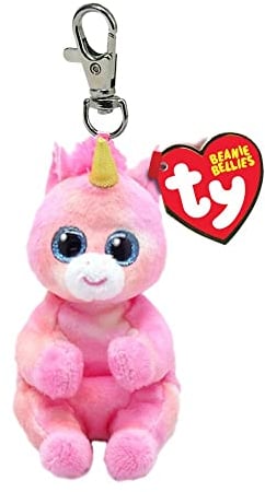 Ty Beanie Bellies Clips Ring für Schlüssel aus Plüsch, Skylar das Einhorn mit blauen Glitzeraugen, Plüschtiere mit weichem Bauch, 12 cm, T43102