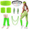 YOUYIKE 90er 80er Jahre Outfit Damen Grün Set, Gürteltasche, Neon Stirnband, Ohrring, Halskette, Handschuhe, 80er jahre accessoires Neon Thema Party 80er Jahre Karneval Kostüm Damen Frauen Mädchen