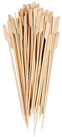 Redwood 50x Brown 25cm Bamboo BBQ Skewers - Long Handle Wooden Kitchen Oven Shish Kebab Meat Food Chocolate Cooking Barbecue Grill Sticks