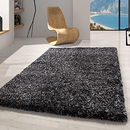 Carpetsale24 Hochflor Teppich 120x170 cm Anthrazit – Shaggy, Meliertes Design, Flauschig & Pflegeleicht, Jute-Rücken – Perfekt für Schlafzimmer & Kinderzimmer
