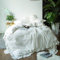 Sedefen Feuille de Lotus Housse de Couette 240x260cm + 2 taies d'oreiller 65x65cm Ado Fille Adulte Blanc Volants Romantique Parure de Lit 2 Personnes Avez Fermeture Éclair
