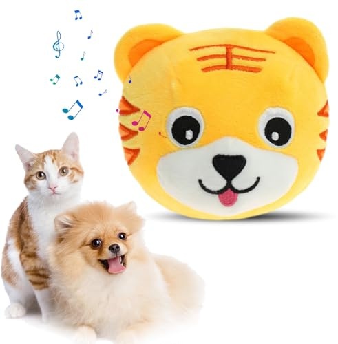 Aktives Bewegendes Haustier Plüschspielzeug, Interaktives Hundespielzeug, Hundespielzeug FutterBall, Leckerli Spielzeug Ball Bissfest Spielzeug Ball für Haustier Hunde IQ Trainingsball (Tiger)