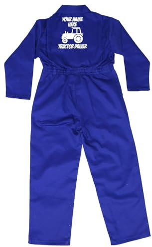 Acce Products Personalised Tractor Driver Baby, Toddler, Childrens, Kids, Coverall, Boilersuit, Overall Size 22, 2-3 Years Blue Optional Text to Front