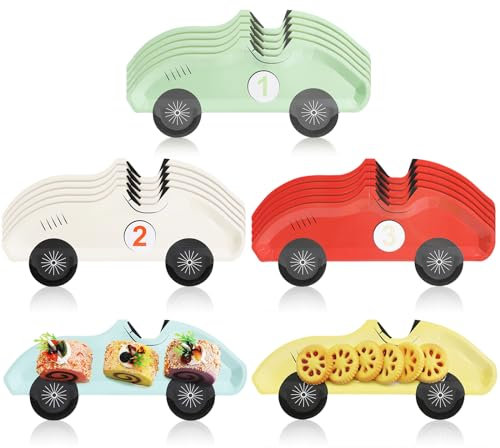 Chivertion Racing/Vintage Car Paper Plates, 25 Pack, Disposable, 11 x 5 inches, 5 Colors, Party Supplies, Birthday, Baby Shower Decorations