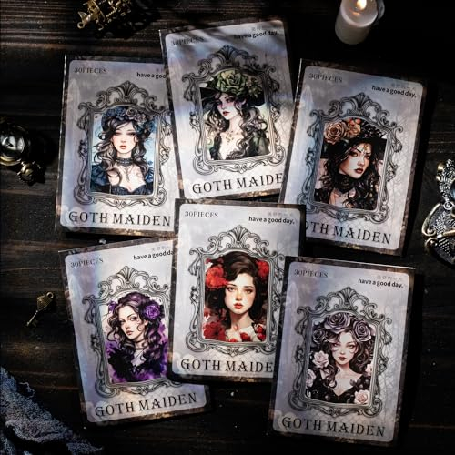 180Pcs Scrapbooking Zubehör Stickers Set, Vintage Gothic Girl Sticker Scrapbooking Bullet Journal Zubehör PET Aufkleber für Scrapbooking,Journal Calendar,Photo Album,Notebook Album Sticker DIY