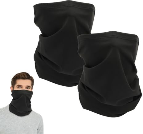 2 Pièces Tour de Cou Unisexe Élastique - Cache Cou Moto & Sport Multi-Usage (Séchage Rapide, Anti-UV) | Bandeau Tubulaire Respirant pour Ski, Vélo, Course | Noir Ultra-Doux