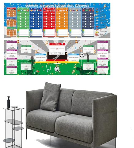 JJKTO Spielplan Fußball Em 2024 Poster,Euro 2024 Fußball Planer Zeitplan,2024 Fußball Programm,Bar,Spiel Termine,Fußball Poster, Fußball Poster Bar Wohnzimmer Dekoration Größe 30 * 90/21 * 63CM