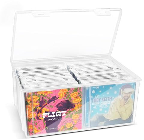 CollectHall Plastic CD Storage Box, Store 40+ CDs, Clear CD DVD Storage Case