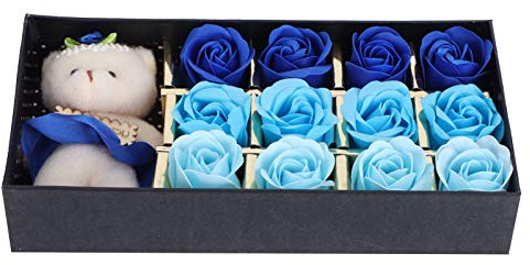 Yousiliang Bären-Rosen-Teddybär – unverwechselbare Geschenkbox mit künstlicher Rosen-Bär-Puppe für Jahrestag, Hochzeit, Freundin (12 Blumen + Kleiner Bär Farbverlauf blau)