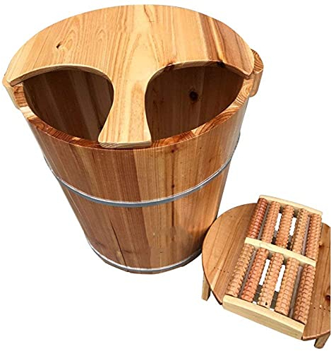 Natural Wooden Footbath Bucket,Pedicure Basin 40Cm Height Foot Bath Barrel Wooden Bucket Foot Barrels Massage Beads Foot Tub Wooden Barrels Middle-Aged and Elderly Health Care Gift lofty ambition