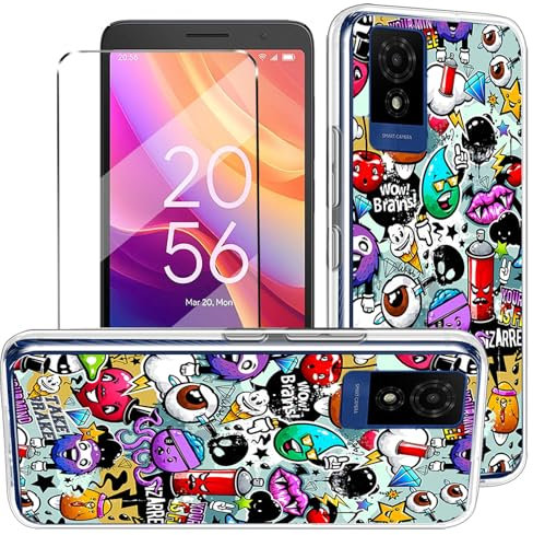 HuiYouMY 2-in-1 Case Compatible with TCL 501 Cover with 1 Pack Tempered Glass Screen Protector for TCL 501, Slim Fit Soft TPU Shockproof Anti-Scratch Phone Case Cover - XS40