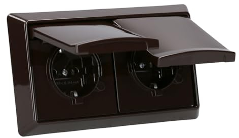 Busch-Jaeger Allwetter 44 Set: 2x SCHUKO Steckdose mit Klappdeckel 20 EUGK-31-101 IP 44 + 2-fach Rahmen 2102-31, Braun UP