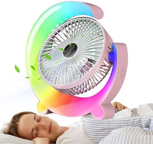 Nkmujil Table Fan For Bedroom | 3 Speeds Adjustable Table Fan with Ambient Light | Adjustable Ambient Light 360 Degree Rotatable 3 Speeds Table Fan for Bedroom Travel