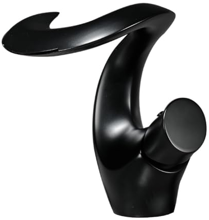 Wasserhahn Bad Wasserfall Waschtischarmatur Messing Einhebel Mischbatterie Waschbecken Armatur, Badarmatur Waschtischbatterie Badezimmer, Schwarz