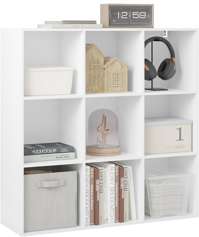 WOLTU Bücherregal mit 9 Fächern, Bücherschrank offen, Würfelregal, Raumteiler Regal, Standregal, Büroregal, für Wohnzimmer, Büro, Schlafzimmer, 94x93x29,5 cm, weiß