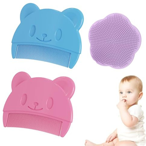 LAKJUOZ 3 Pcs Peigne Bebe Croute De Lait, Brosse Massage Cuir Chevelu, Peigne Bebe, Brosse Bebe, Peigne Croute De Lait Bebe,Brosse Bebe Cheveux, Convient Pour Nettoyer Le Cuir Chevelu Des Nouveau-Nés