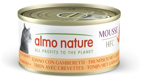 Almo Nature HFC Mousse Nassfutter für Katzen - Thunfisch mit Garnelen - Packung mit 1,68 kg (24 x 70 g)