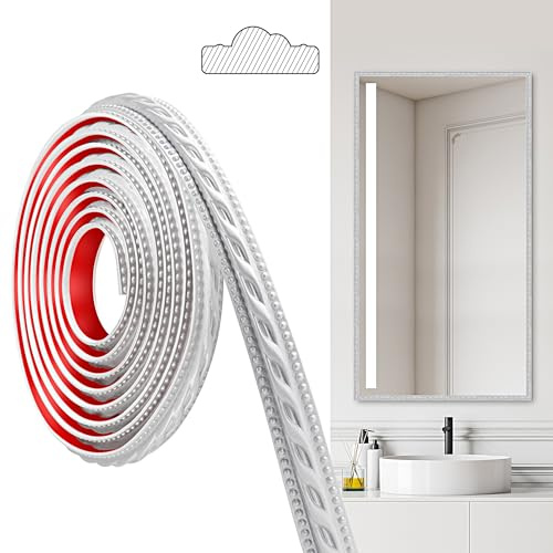 JUNART PVC Moldings Trim, 300cm×2cm, Peel and Stick Self-Adhesive, Coving for Ceilings, Wall Moldings for Wall Edge, Mirror Frames, Ceiling, Skirting Boards, Cabinet(Silver)