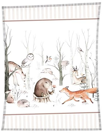 damaloo Coperta in pile con motivo animali della foresta, coperta per bambini, 110 x 140 cm, in pile, coperta per divano, auto, coperta per bambini, coperta per bambini, coperta per bambini