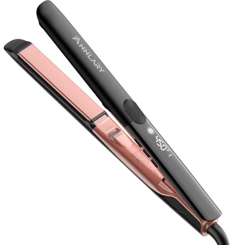 Annlary Hair Straightener 1 Inch Flat Iron and Curler 2 in 1 Titanium Ceramic Ionic Dual Voltage Straightener with Heat-Resistant Silicone, for Less Frizz, Shinier & Smoother