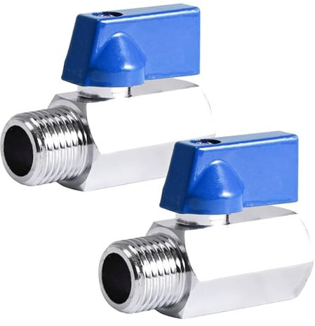 2 Stück Mini Kugelhahn 3/8 Zoll, 3/8 AG x 3/8 IG Kugelventile, G3/8 Zoll Messing Mini Kugelhahn Absperrhahn, Absperrschalter mit Blau Griff, Ballonhahnschalter DN10 für Wasser Öl Gas