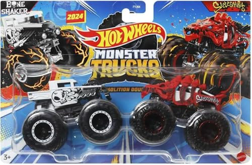 Hot Wheels Monster Trucks Demolition Double – Échelle 1:64, Bone Shaker vs Skelesaurus Power Smashers Metal Cars