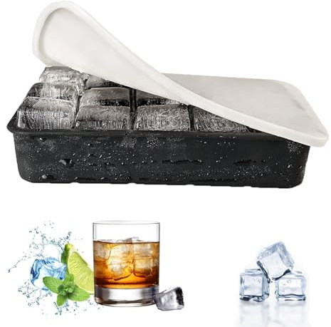 Eiswürfelform Silikon, Eiswürfelform, Silikon Eiswürfelform mit Deckel 15-Fach 3.3cm Quadratische Ice Cube, Ice Cube Tray für Whisky Cocktails Wein Obst Fruchtpürees Eiscreme(Schwarz)