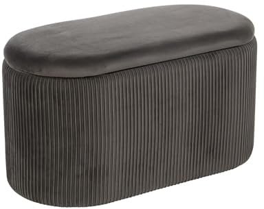 Home Source Oval Folding Ottoman, Velvet Fabric Organiser Bedding Box, Versatile Home Storage, 76cm, Grey