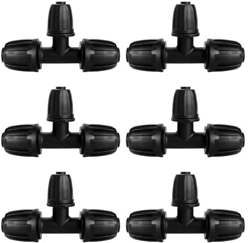 VooGenzek 6 Pezzi Raccordi per Irrigazione, Connettore Tubo a 3-Vie da Giardino per Tubo 13/16 mm a 8/12 mm, Connettori a T con Spinato Irrigazione a Goccia, per Prato, Giardin
