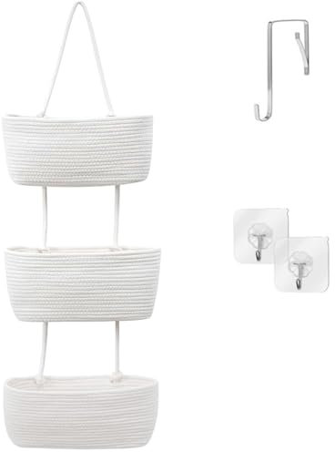 Kongming 3-Lagen Hängeorganizer Tür Organizer Leinen Wand Hängeregal aus Baumwollseil Wandorganizer Türorganizer für Badezimmer Camping (Weiß)